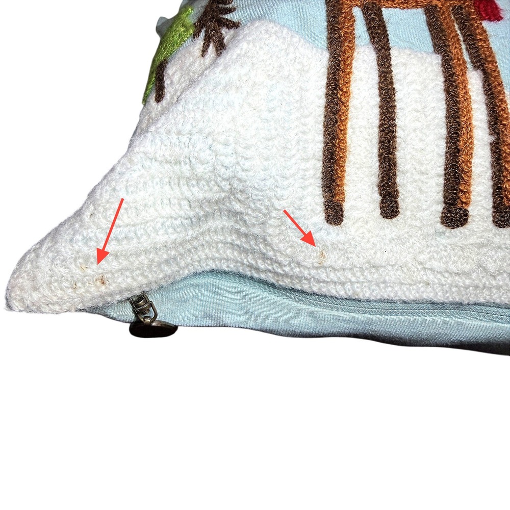 Pier 1 Embroidered Reindeer Birds Christmas Decorative Pillow Light Blue Festive - Picture 5 of 11